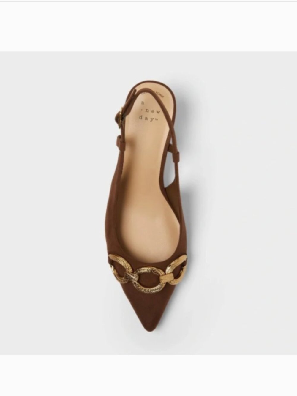 A New Day omen's Tabitha Oversized Chain Brown Sling Back Kitten Heels - Picture 3 of 4